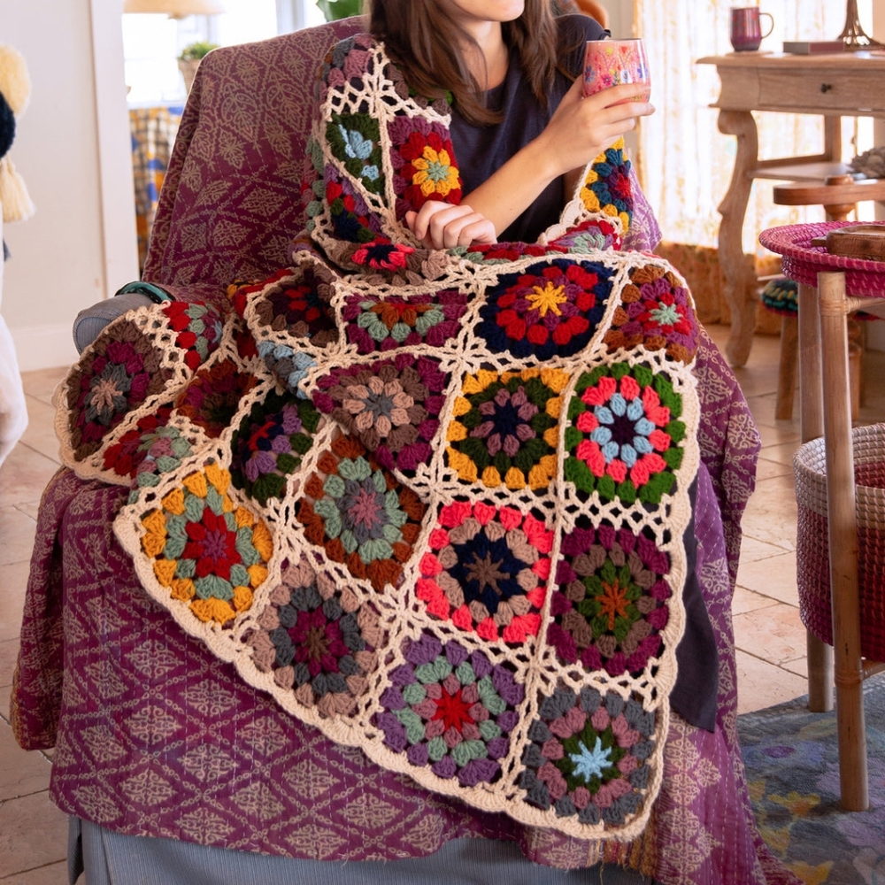 Natural Life Granny Square Crochet Blanket